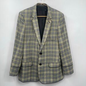 Asos Yellow Gray Tartan Plaid Single Breasted Blazer Jacket Sport Coat Size 40